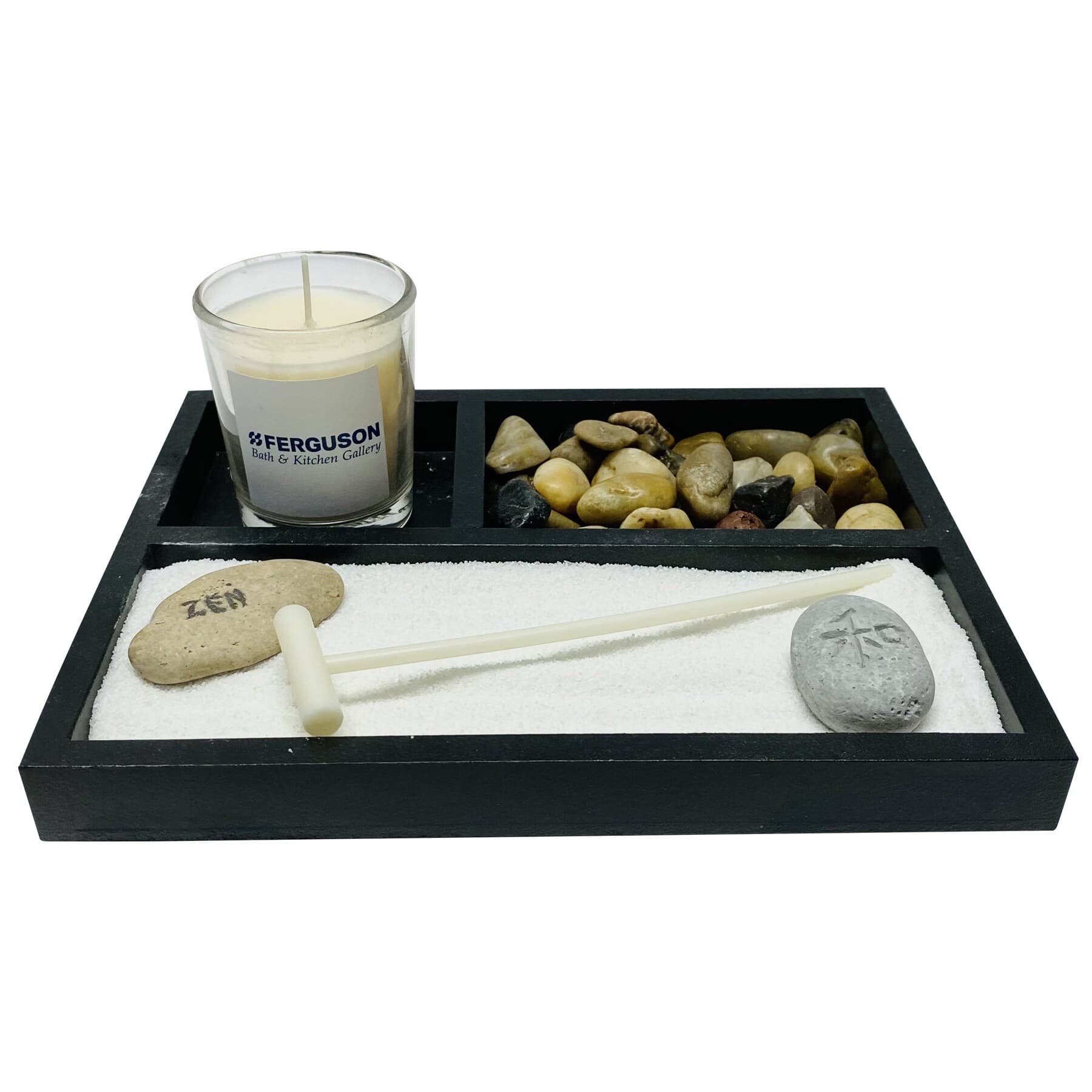 Promotional Desktop Zen Garden wit Candle, Rocks, Sand, and Mini Rake