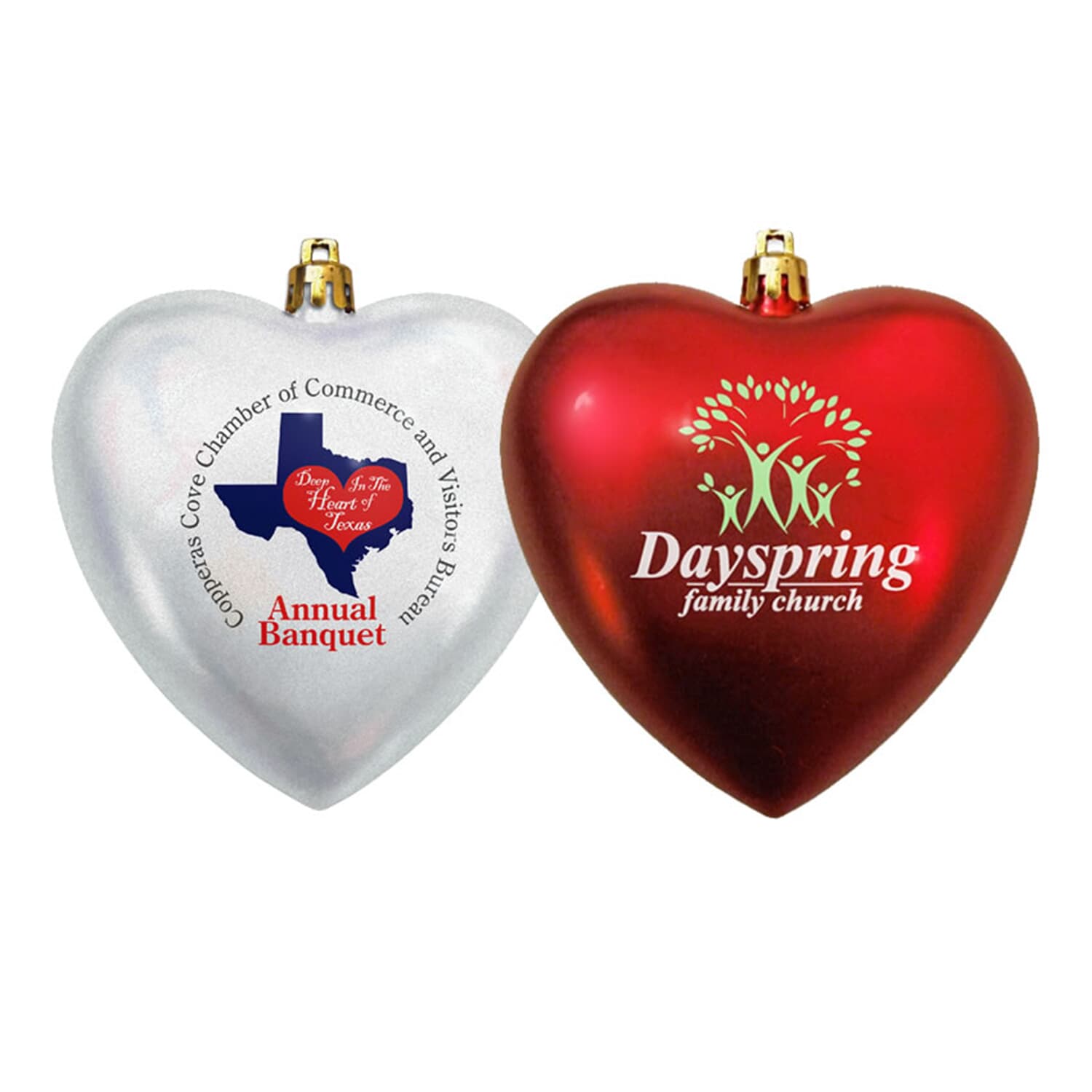 Custom Heart Christmas Ornaments in White or Red