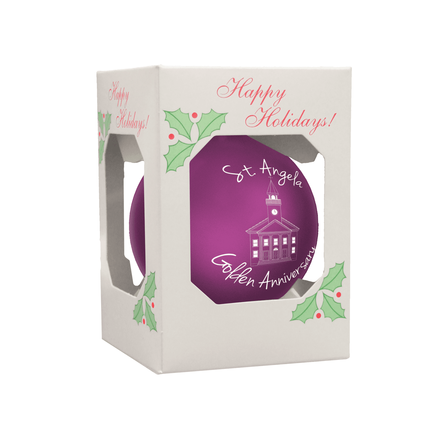 Made in the USA Shatterproof Flat Custom Christmas Ornaments with Standard Happy Holidays Packaging